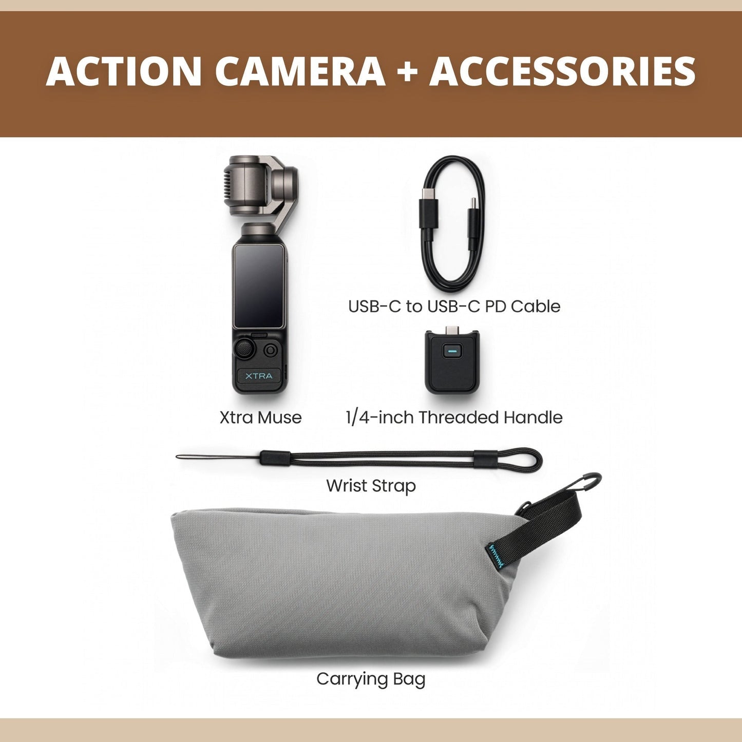 Xtra Muse Gimbal Action Camera with Wireless Mic, Memory Card and Travel Case