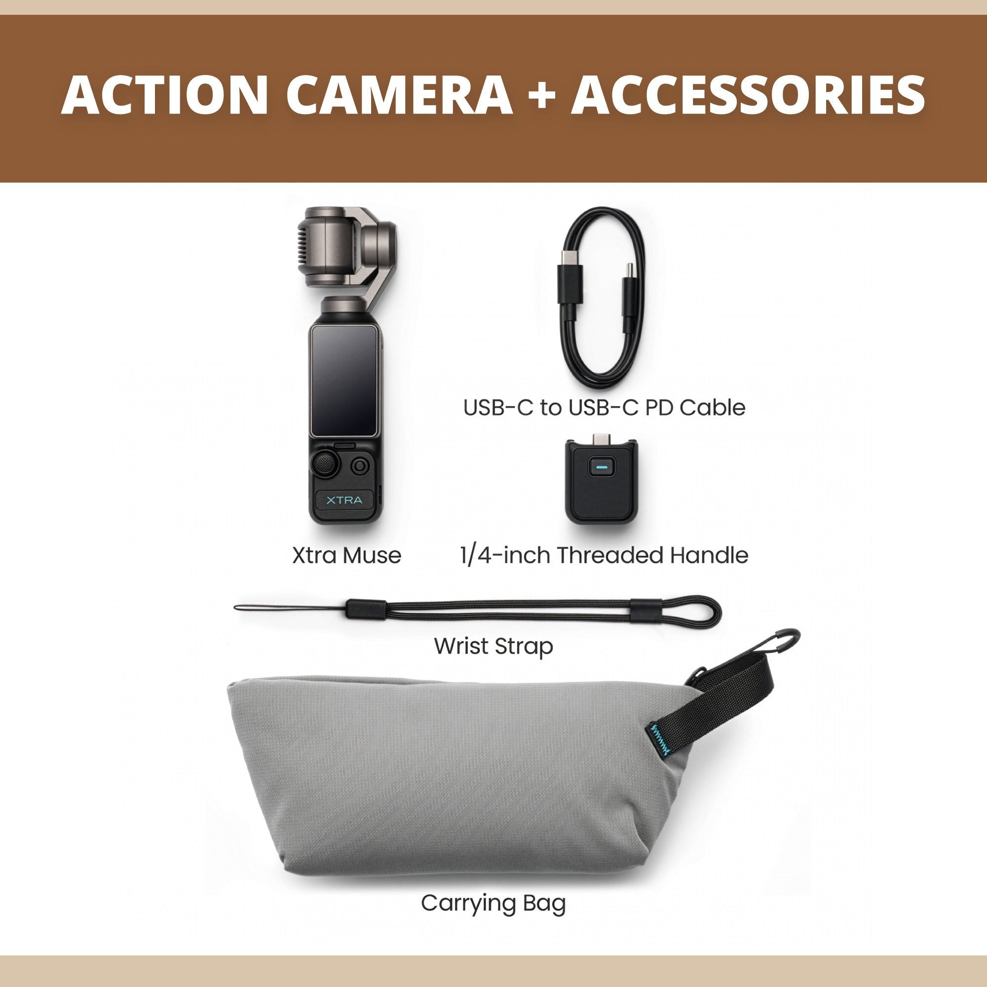 Xtra Muse Gimbal Action Camera with Wireless Mic, Memory Card and Travel Case