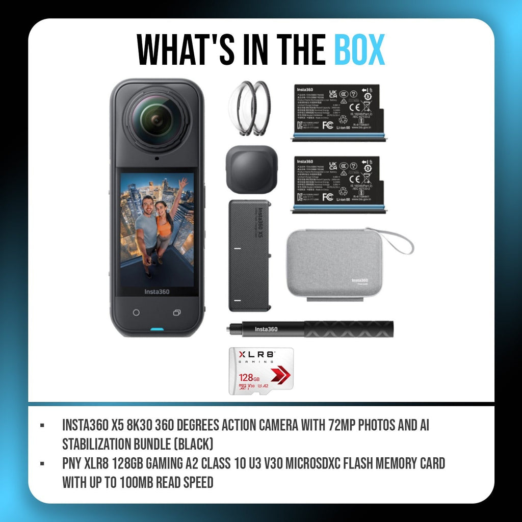 Insta360 X5 360 Action Camera Essentials Bundle with 128GB Micro Memory Card