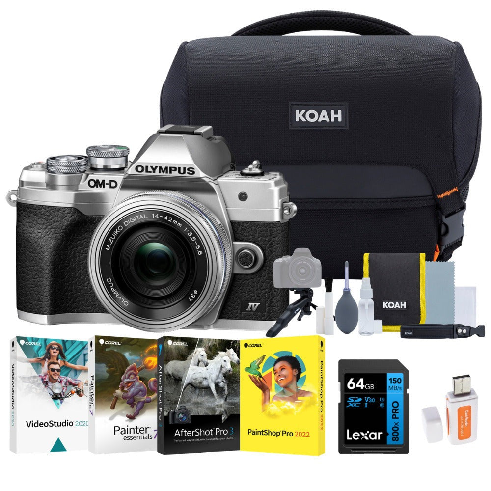 OM System OM-D E-M10 Mark IV Mirrorless Camera with 14-42mm EZ Lens (Silver) Bundle with Accessories