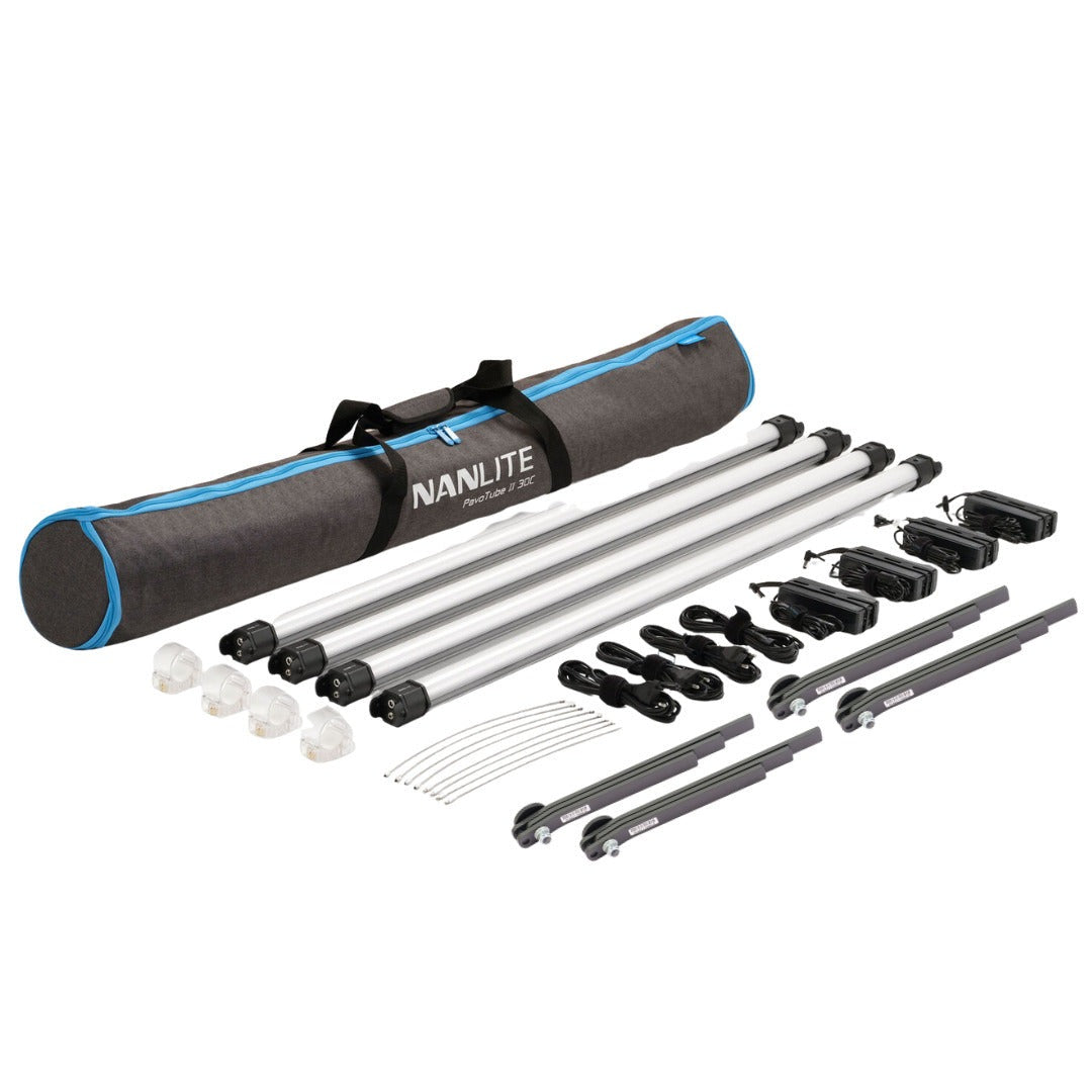 Nanlite PavoTube II 30C 4-Foot LED Tube 4-Light Kit with (4-Pack) Floor Stand