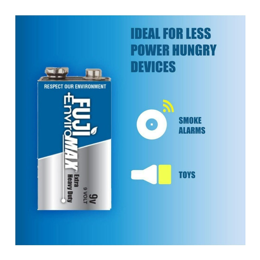 Fuji EnviroMax 9 Volt Extra Heavy Duty Battery for Clocks, Remotes, LED Headlamps and Flashlights