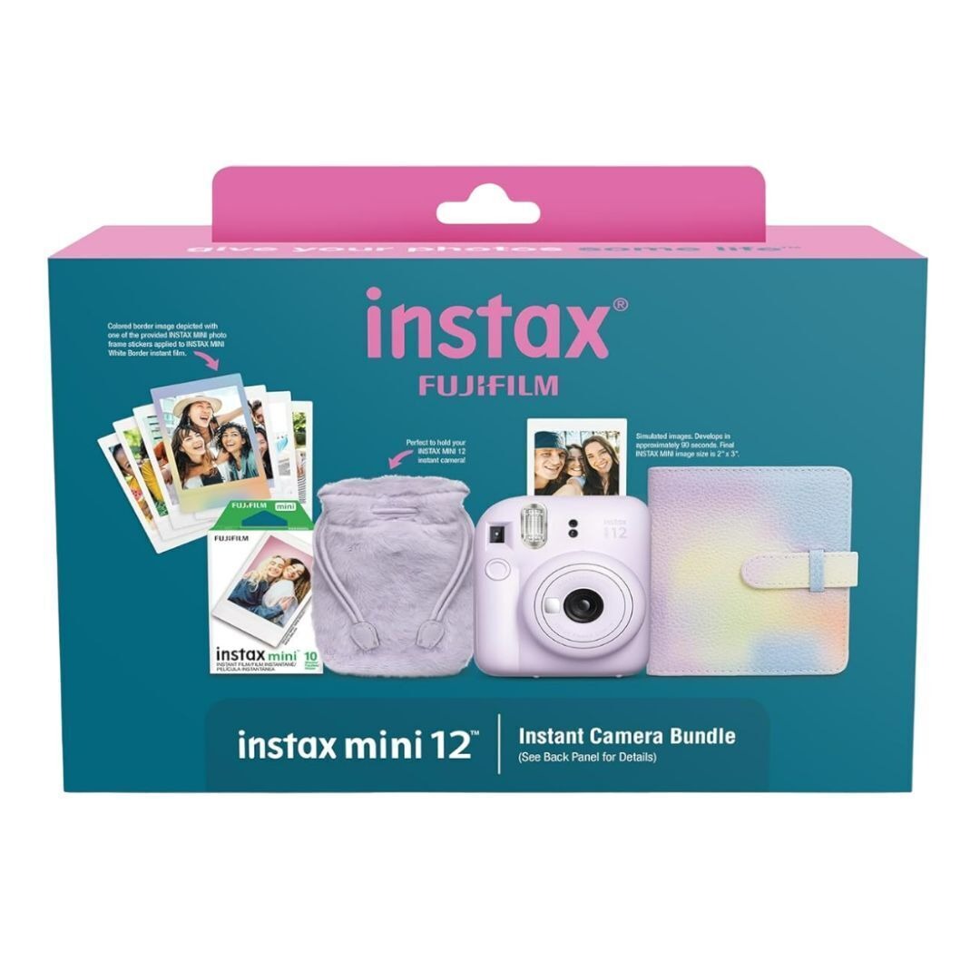 Fujifilm INSTAX Mini 12 Instant Camera with Built-in Selfie Mirror Holiday Bundle 2024 (Purple)