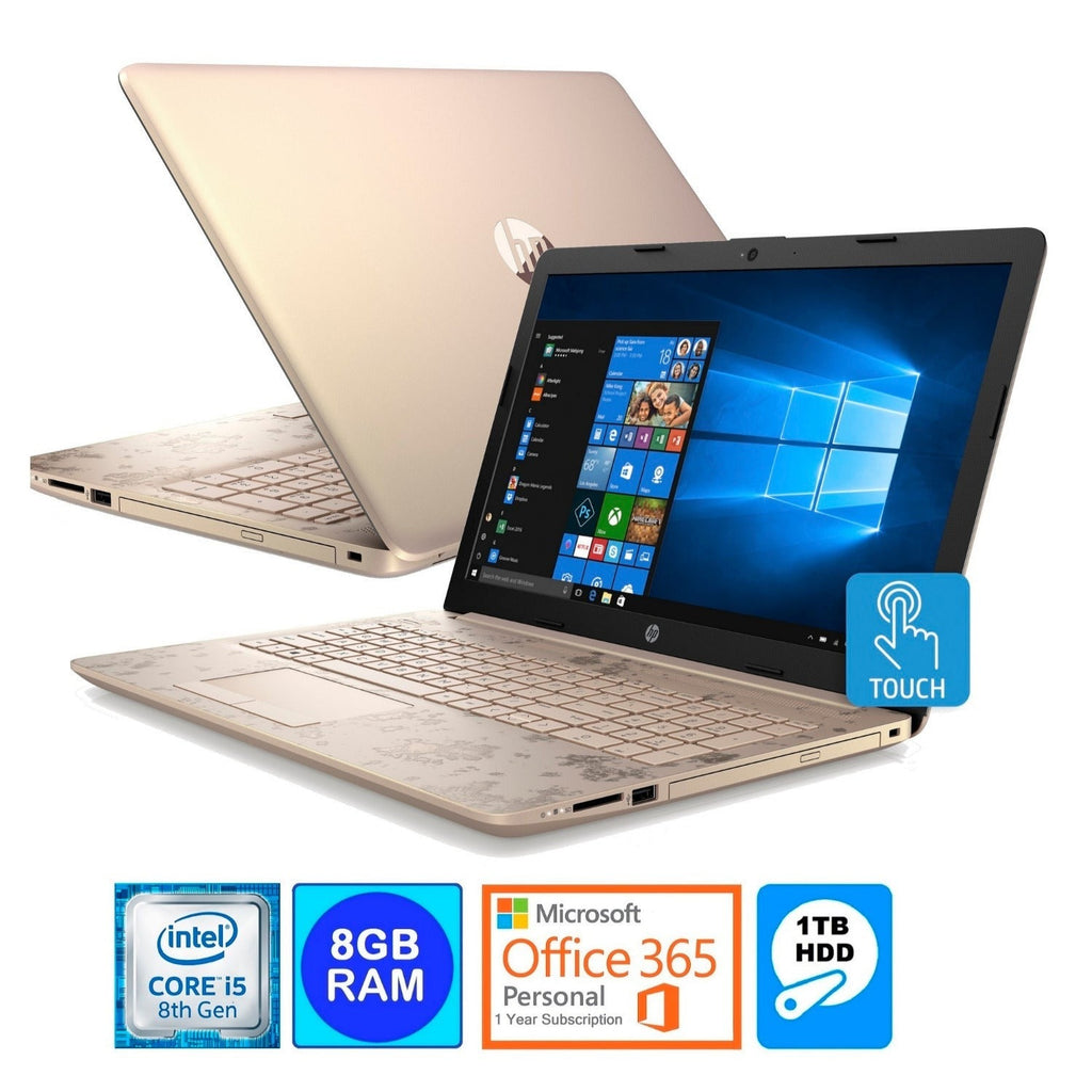 HP Laptop, 15.6" HD Touch, Intel Core i5-8250U, 8GB RAM, 1TB HDD, Microsoft 365 Personal 1-Year (Pale Rose Gold) (Certified Refurbished)
