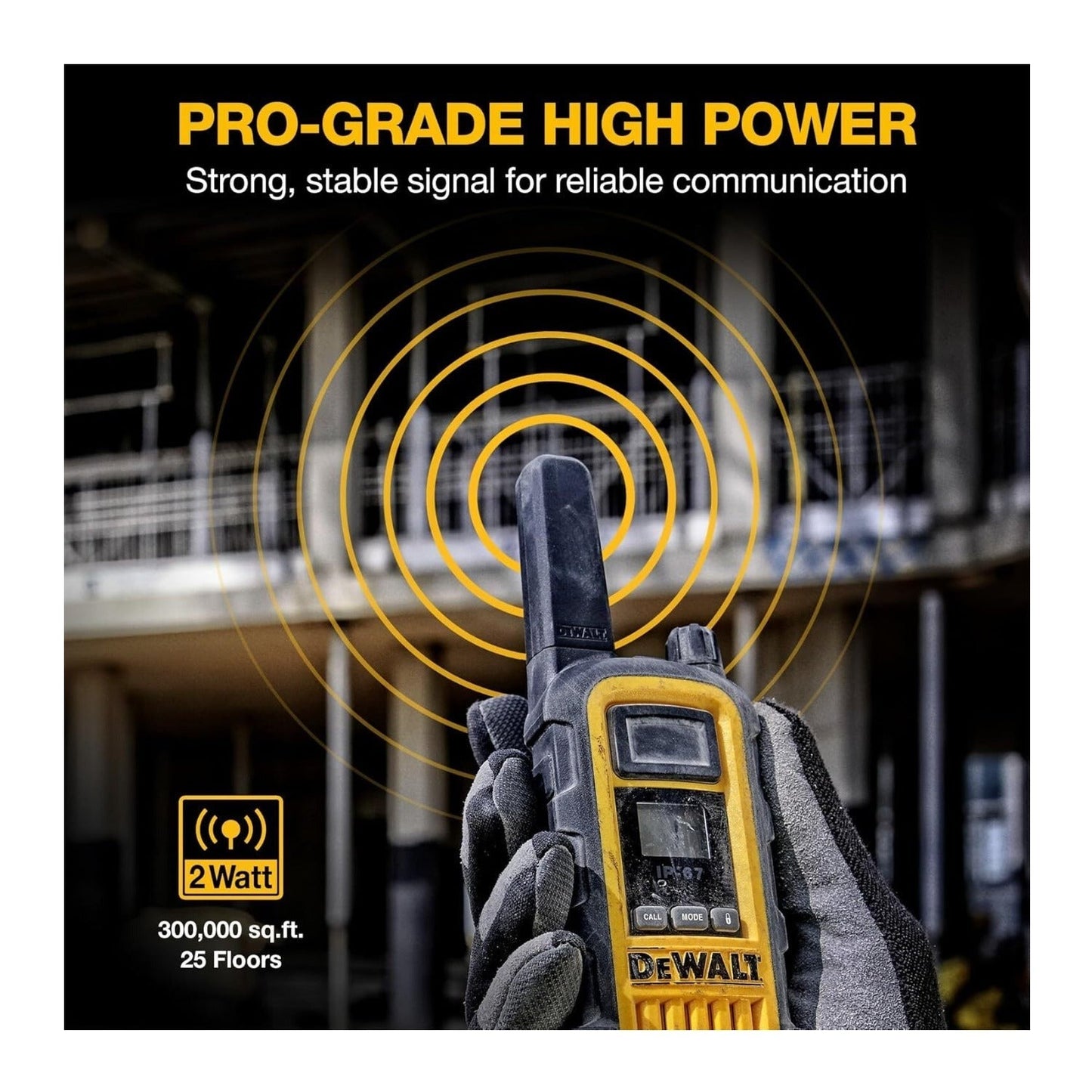 DEWALT FRS Walkie Talkies 4 Pack with Headsets, Long Range 2-Way Radios and IP67