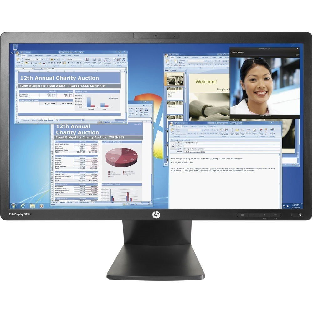 HP EliteDisplay S231D 23" FHD IPS Monitor with Webcam, DisplayPort, USB, RJ-45 (Certified Refurbished)