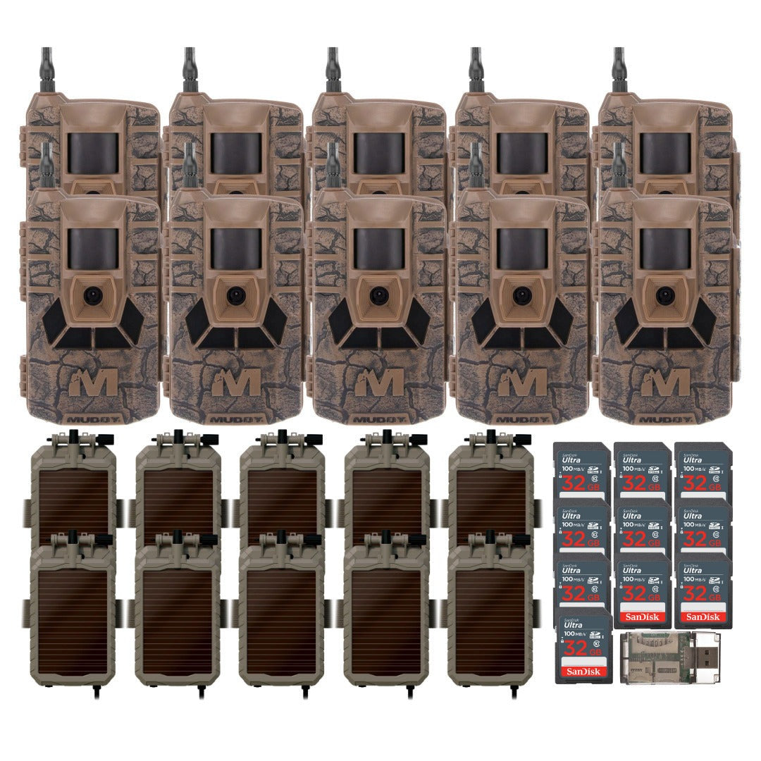 Muddy Matrix 36MP Imaging Cellular Trail Camera (10-Pack) with Solar Battery (10-Pack) Bundle