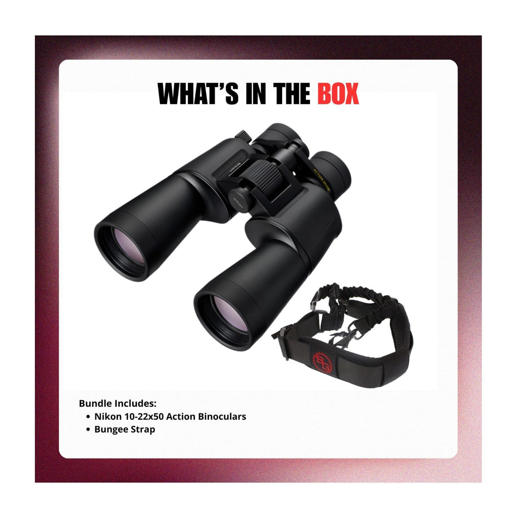 Nikon 10-22x50 Action Binoculars with Bungee Strap Bundle