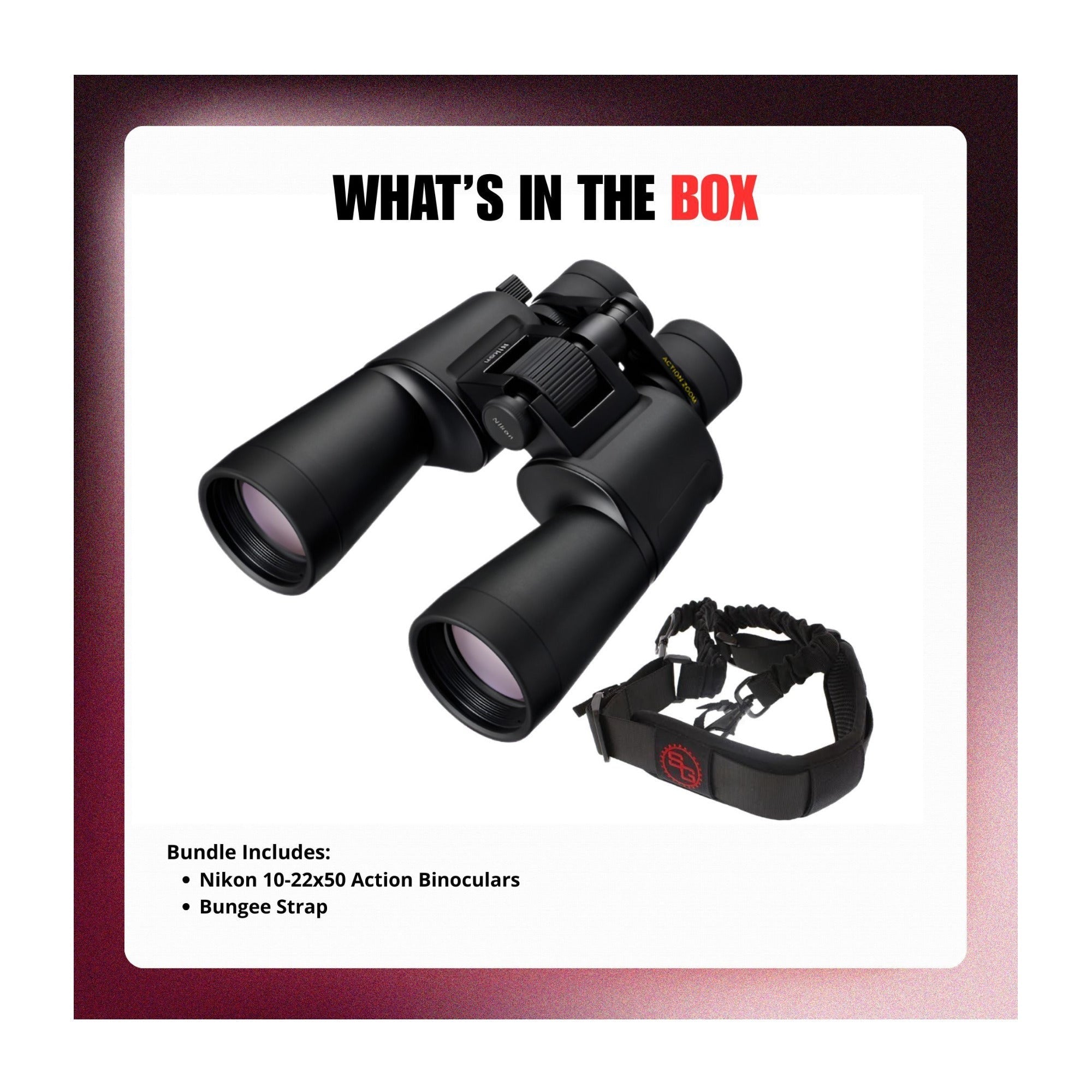 Nikon 10-22x50 Action Binoculars with Bungee Strap Bundle