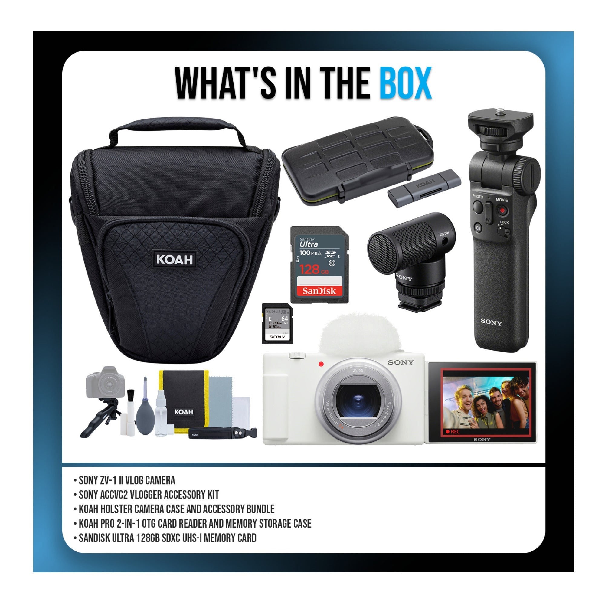 Sony ZV-1 II Vlog Camera (White) with Vlogger Kit and Case Bundle