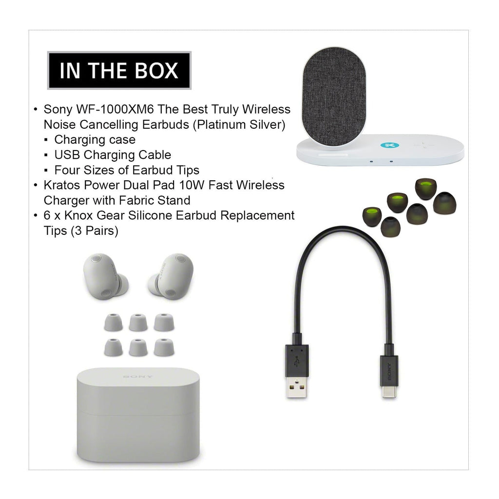 Sony WF-1000XM6 Wireless Earbuds (Platinum Silver) with Accessories Bundle