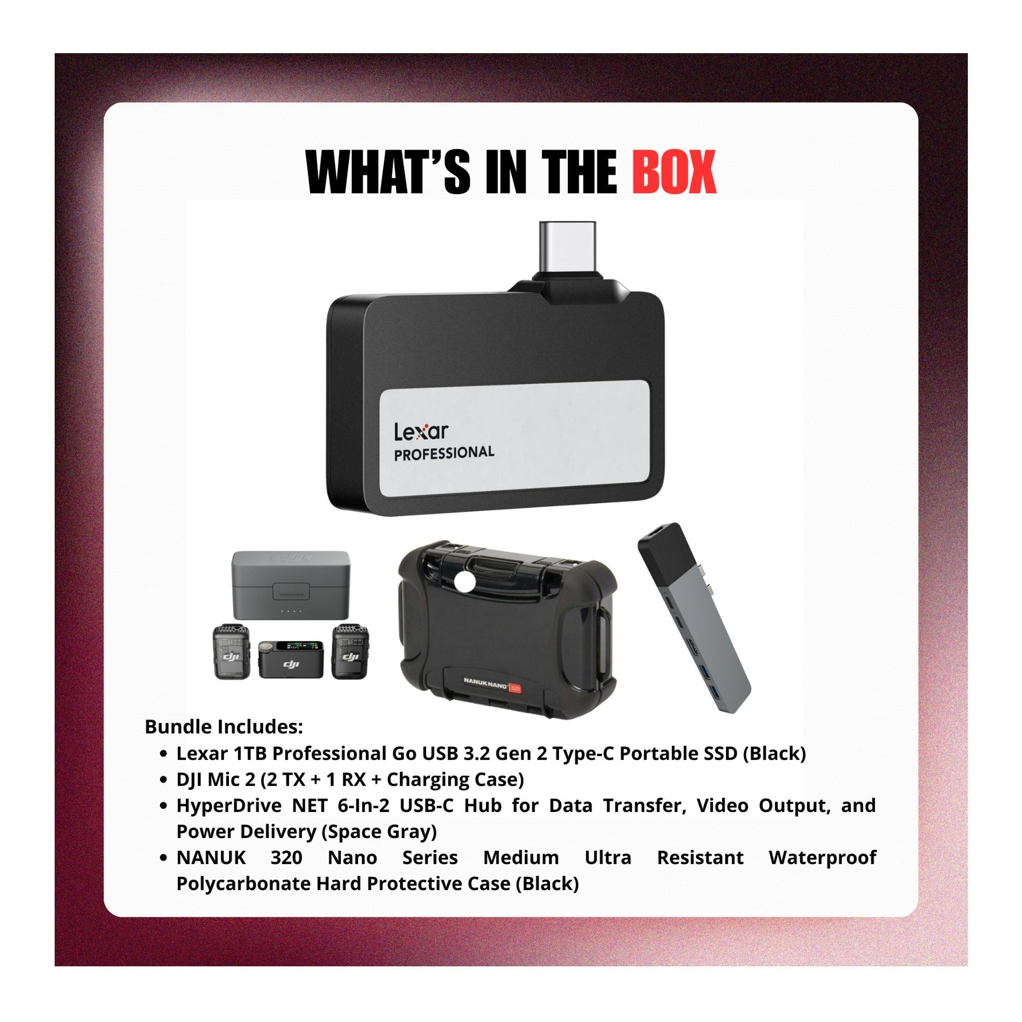 Lexar 1TB Professional Go USB 3.2 Gen 2 Type-C Portable SSD w/ DJI Mic 2 Bundle