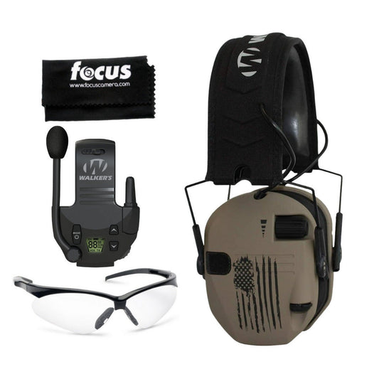 Walker's Razor Slim Electronic Muff (US Flag-FDE) Walkie Bluetooth/Talkie Bundle