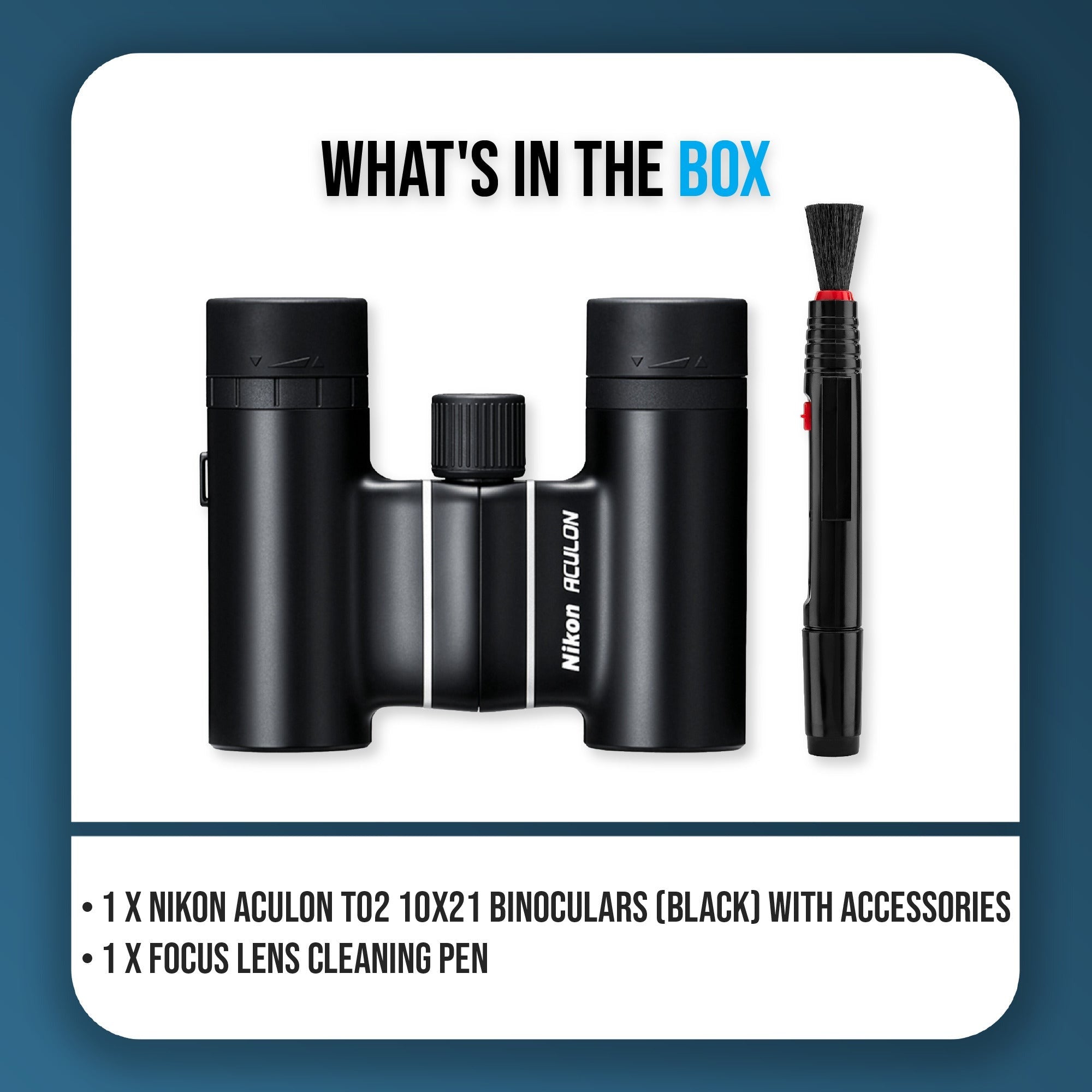 Nikon Aculon T02 10x21 Black Compact Binoculars Bundle with Lens Cleaning Pen