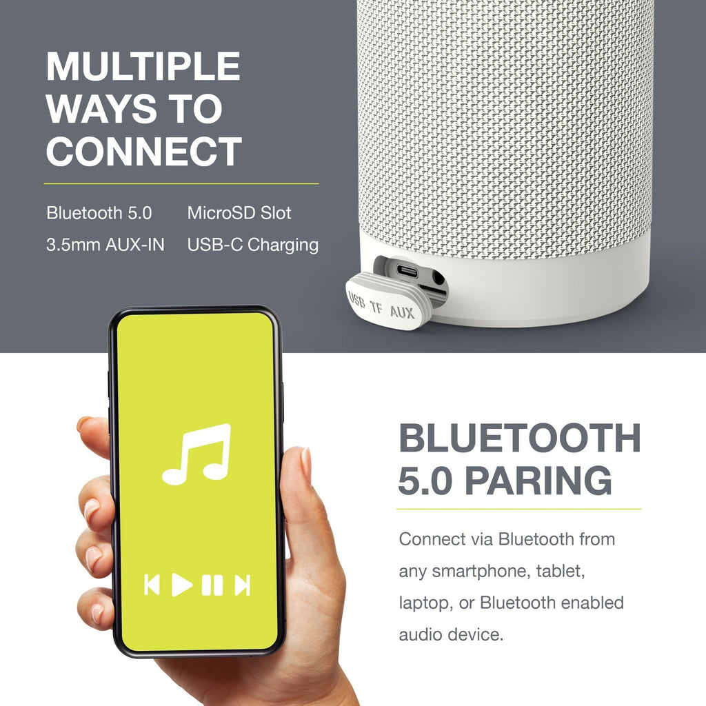 Knox Gear Beatnik Portable Bluetooth Speaker IPX5 Waterproof Speaker (White)