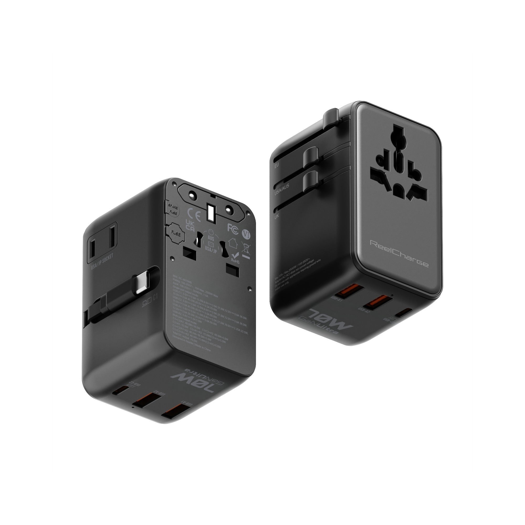 ReelCharge 70W Global Travel Charger (Black)