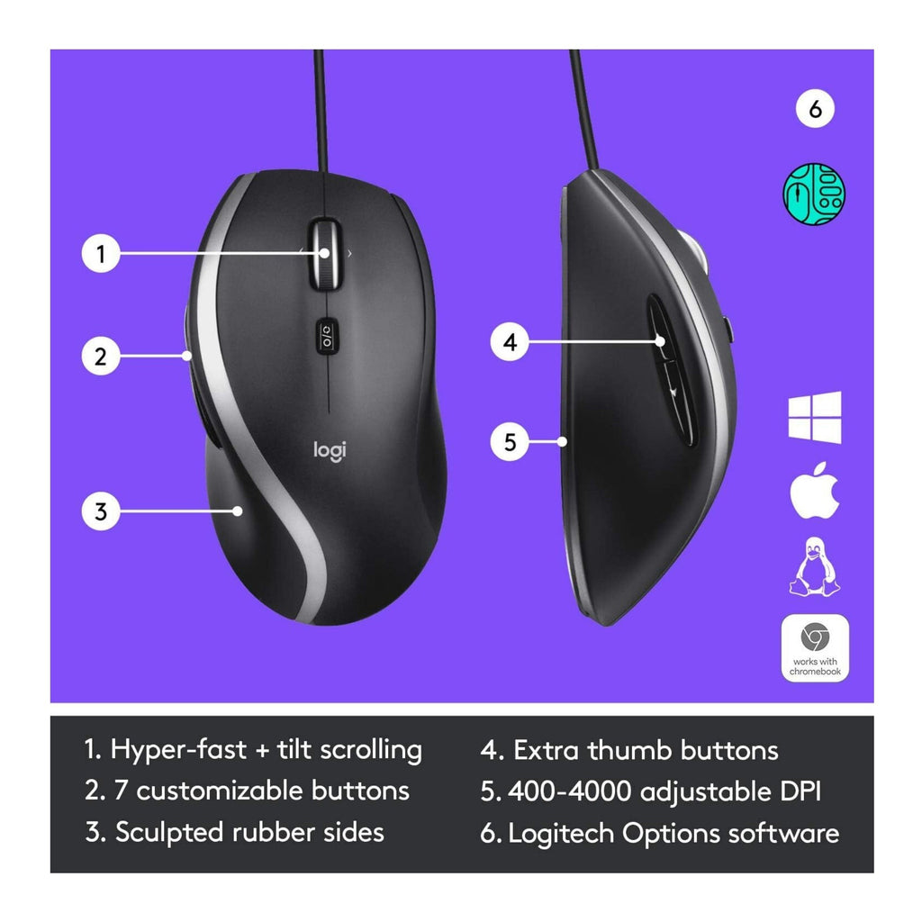 Logitech M500S Advanced Corded Mouse for Desktop Office and Home Computer