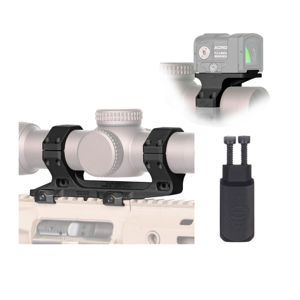 Reptilia AUS 34mm 39mm Mount Hardcoat Anodized (Black) Bundle with ROF-90 ACRO & Bubble Level