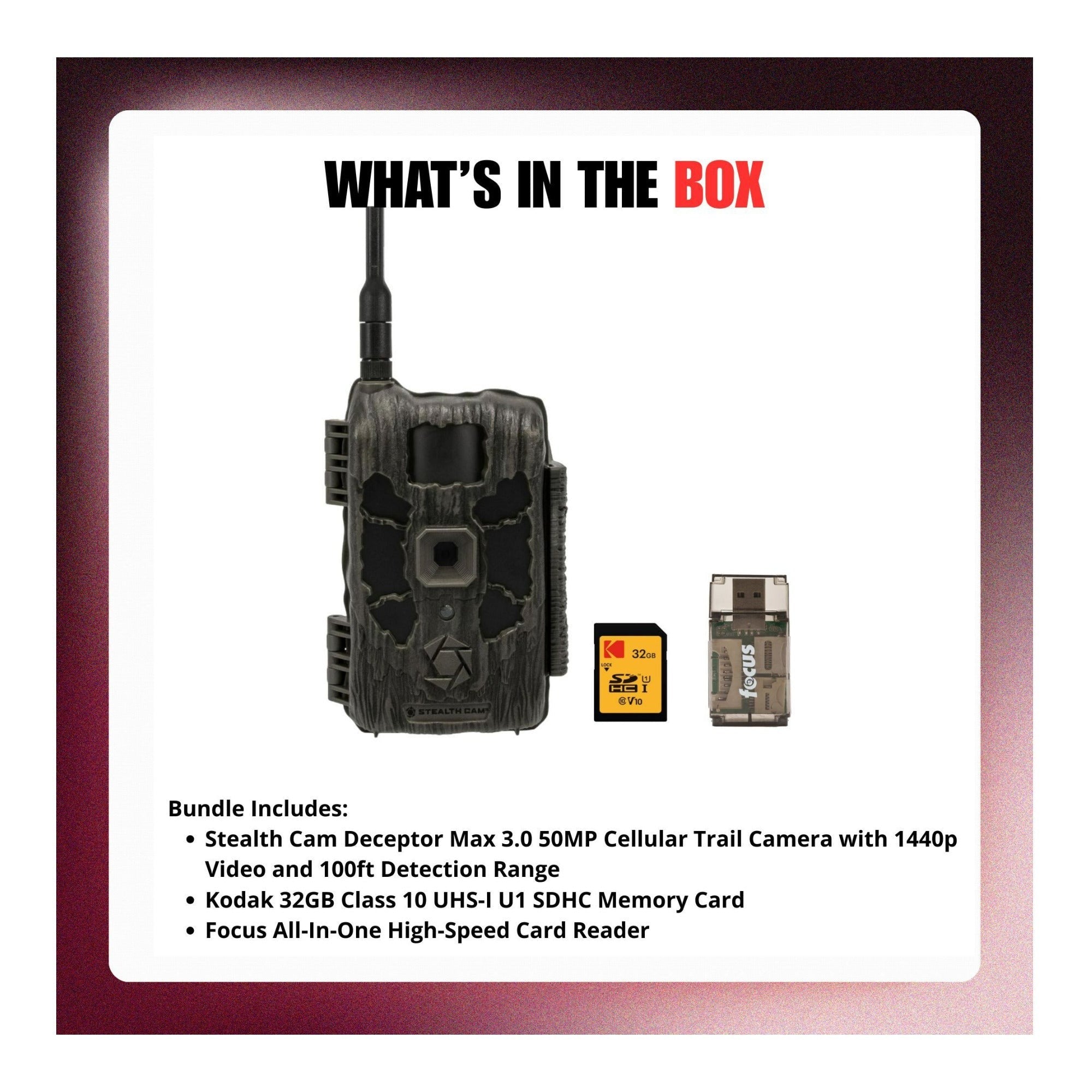 Stealth Cam Deceptor Max 3.0 50MP 1440p Cellular Trail Camera with Accessories