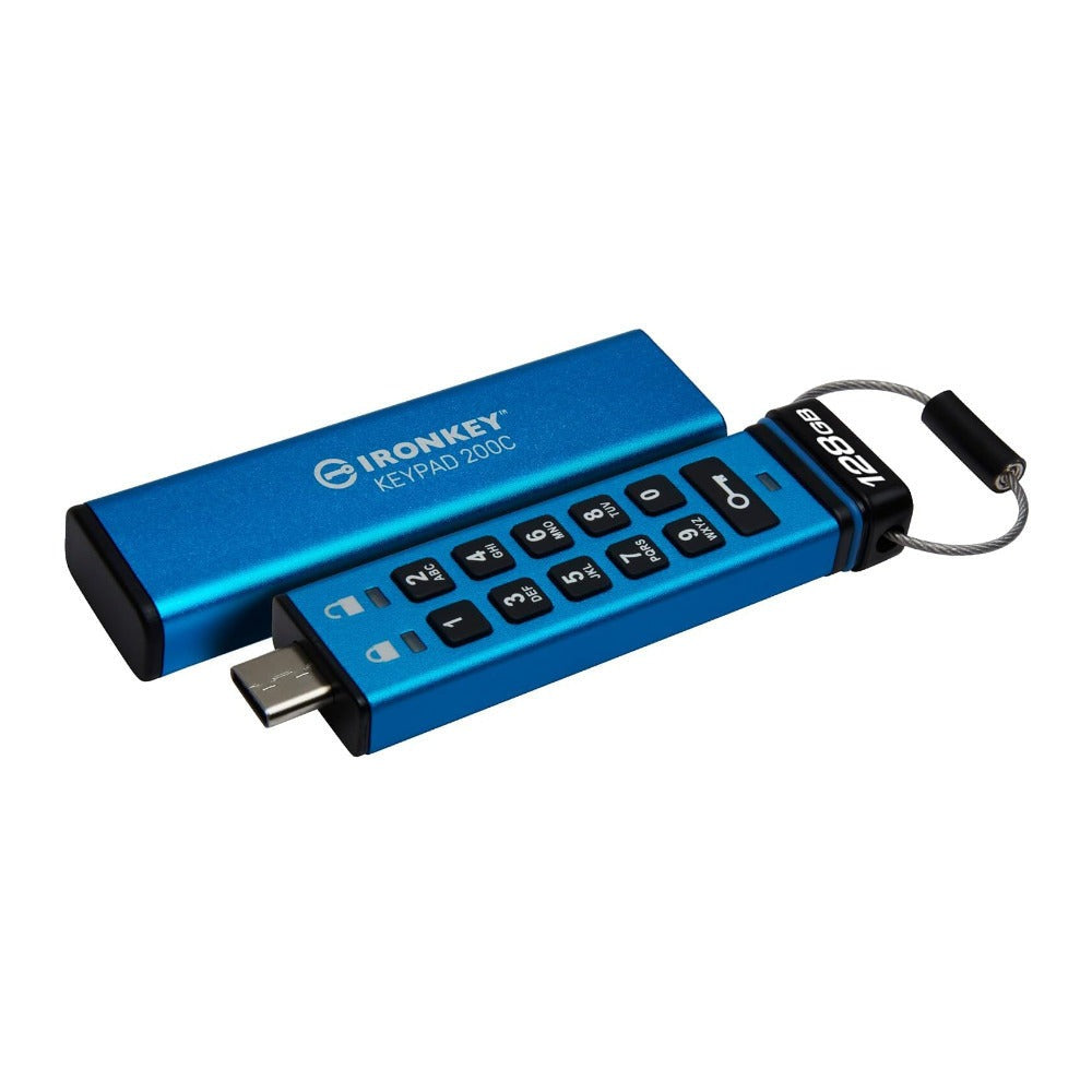 Kingston Ironkey Keypad 200 USB-C 128GB Encrypted Flash Drive (Blue)
