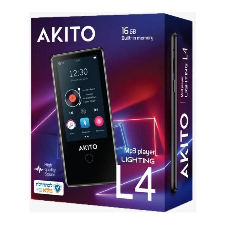 AKITO L4 16GB Kosher MP3 Player with Built-in Speaker, Recorder, Bluetooth, and Touch Screen (Black)