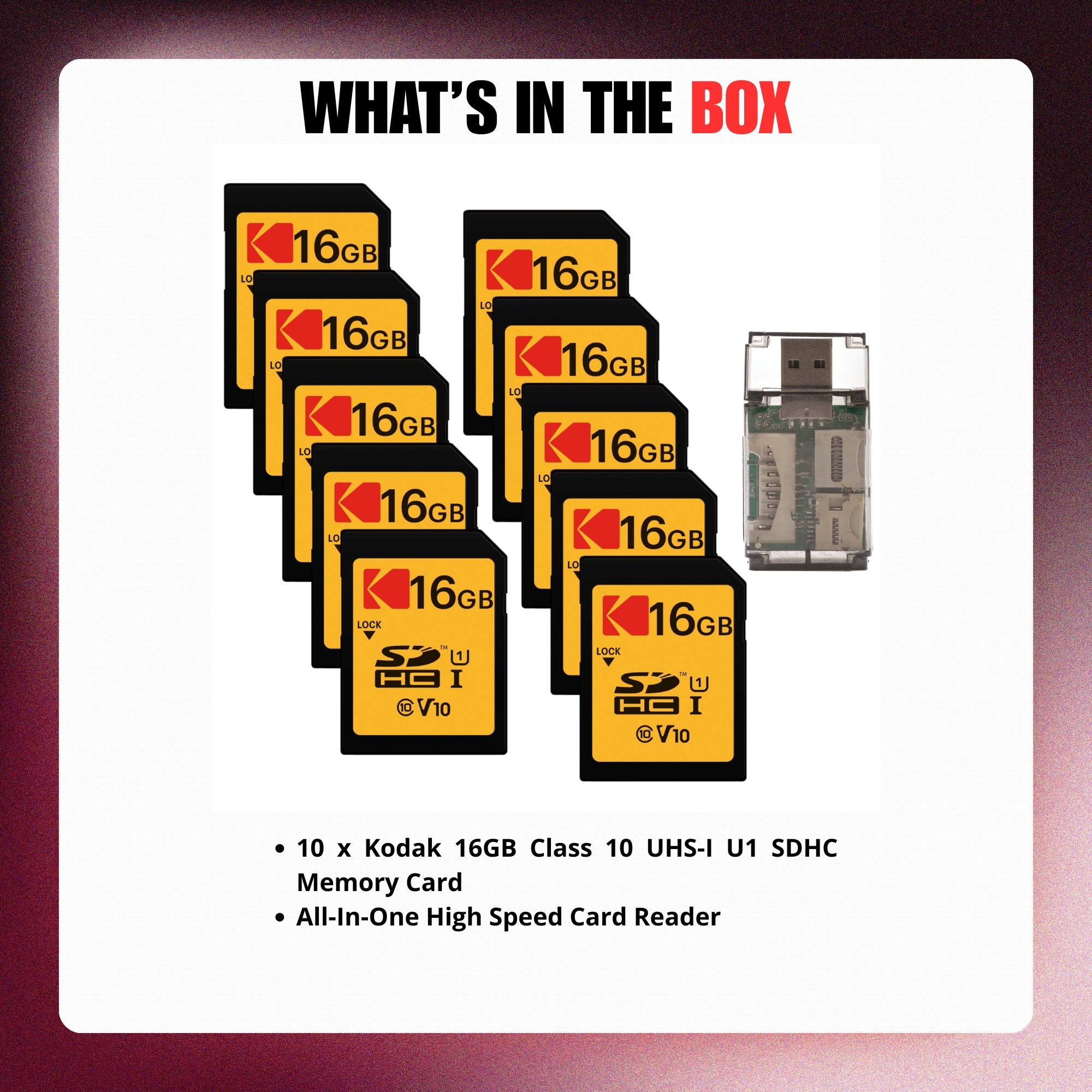 Kodak 16GB Class 10 UHS-I U1 SDHC Memory Card with Card Reader Bundle
