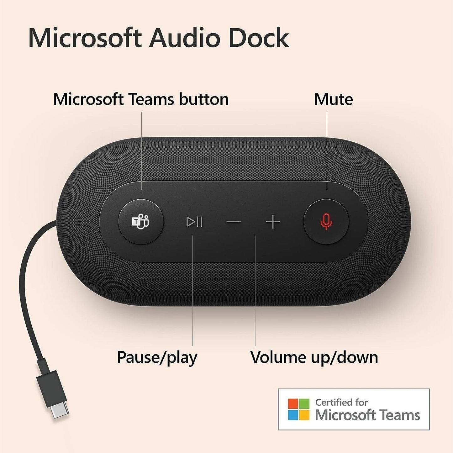 Microsoft Teams Audio Dock with USB-C, USB-A, HDMI Connectivity, and Noise Reduction Microphones