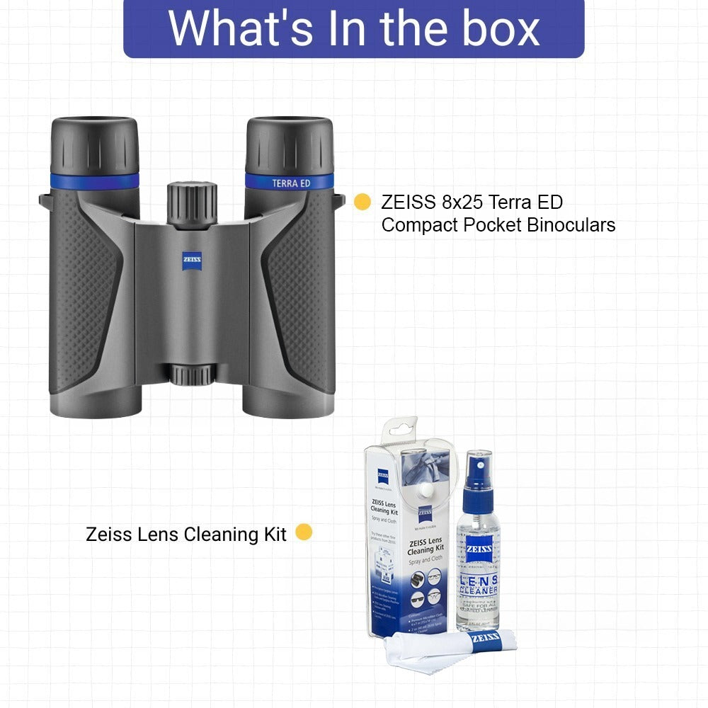 ZEISS 8x25 Terra ED Pocket Binoculars with Lens Cleaning Kit
