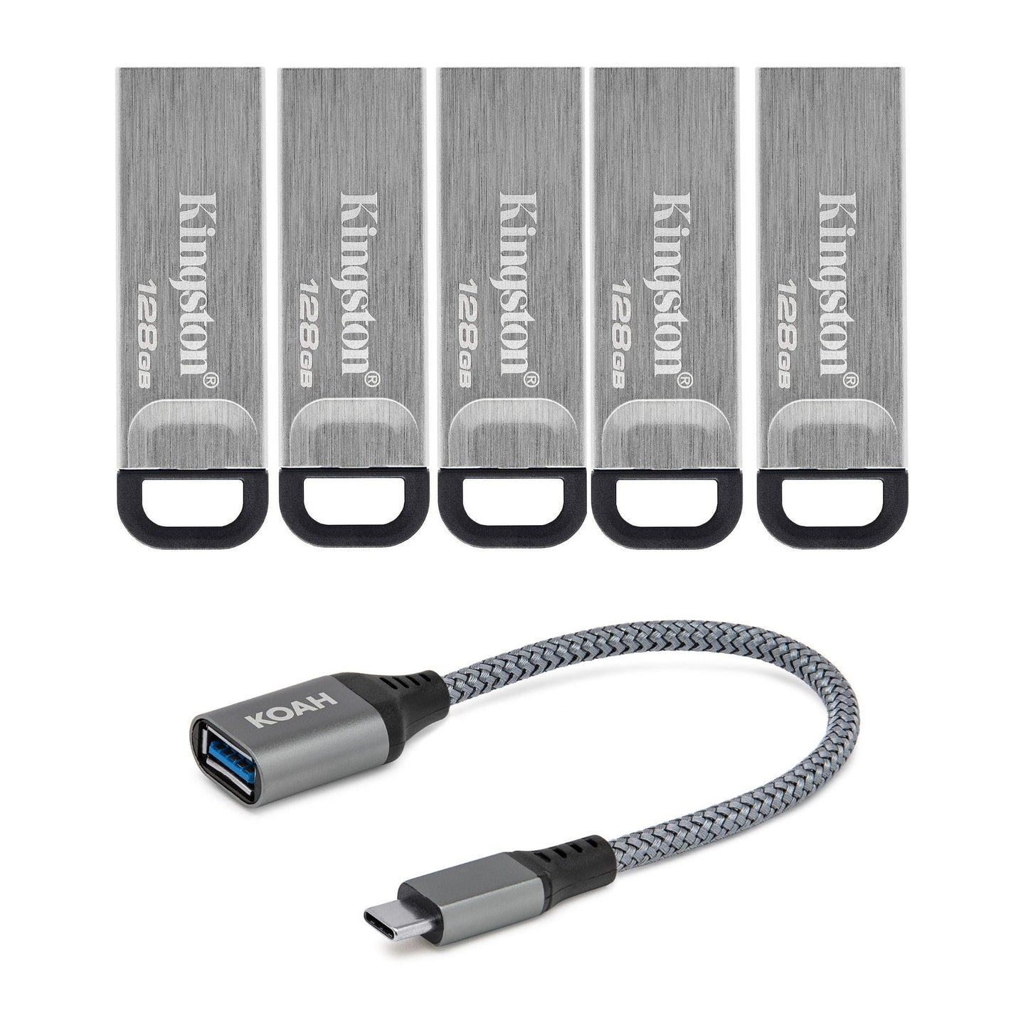 Kingston 128GB DataTraveler Kyson 200MBPS Read 60MBPS Write Speed Flash Drive (5-Pack) Bundle