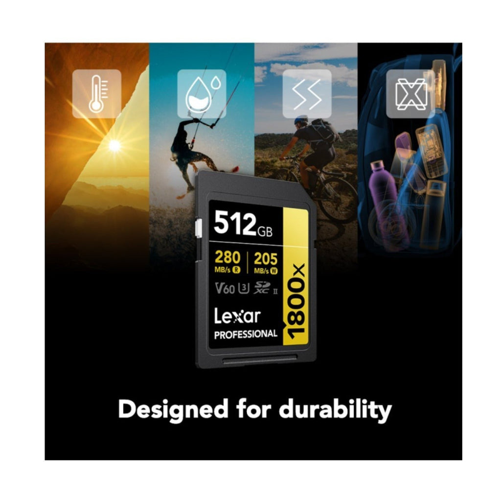 Lexar 512GB Professional 1800x UHS-II SDXC Memory Card (GOLD Series)