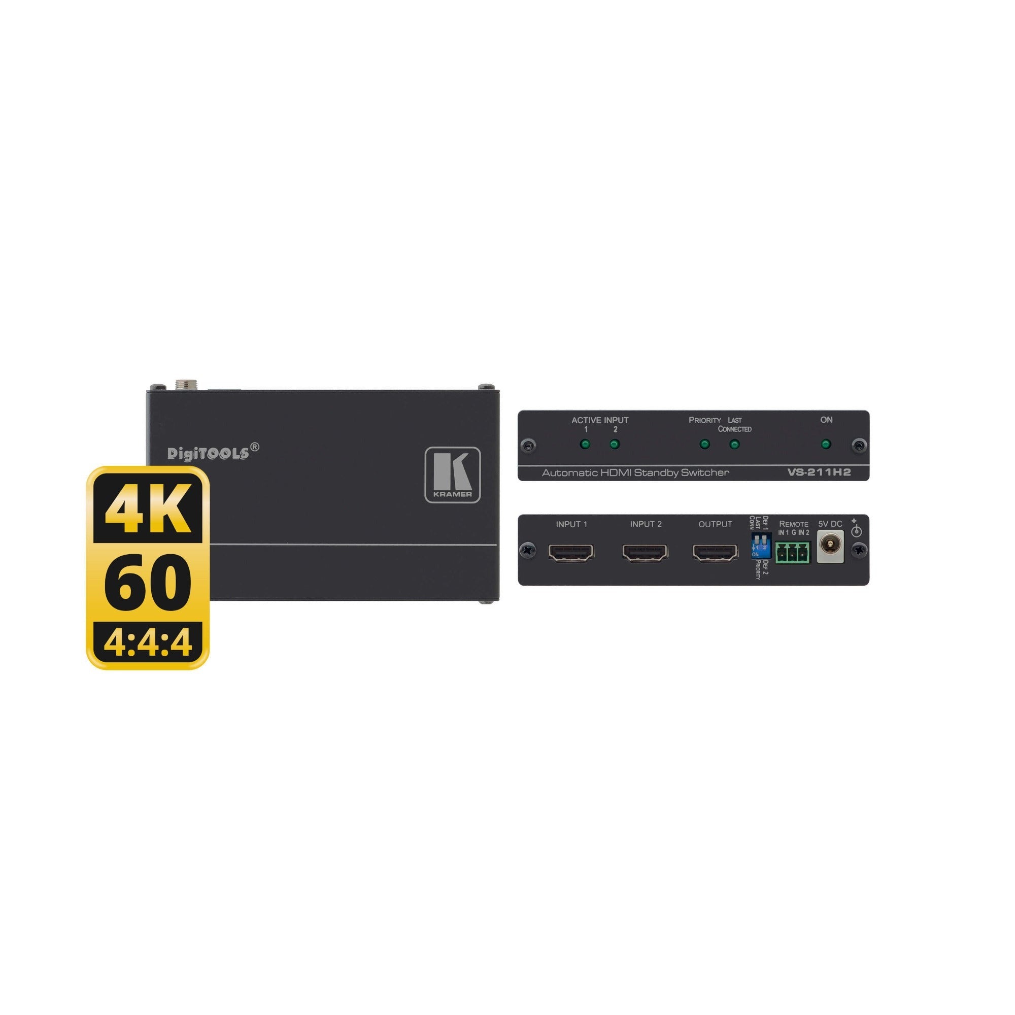 Kramer VS-211H2 2x1 4K HDR HDCP 2.2 HDMI Auto Switcher HDCP 2.2 with Intelligent EDID