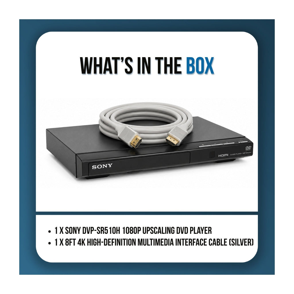 Sony DVP-SR510H 1080p Upscaling DVD Player with 8ft High-definition Vide/Audio Silver Cable