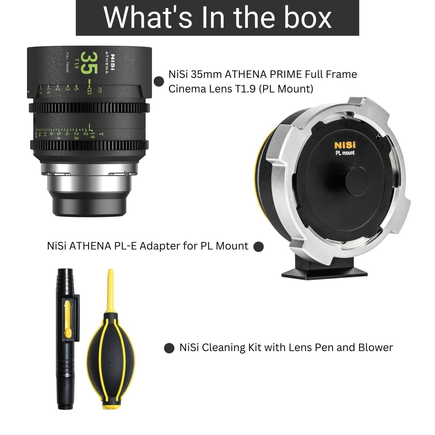 NiSi 35mm ATHENA PRIME Full Frame Cinema Lens T1.9 with Fluorescent Focal Scale (PL Mount) Bundle