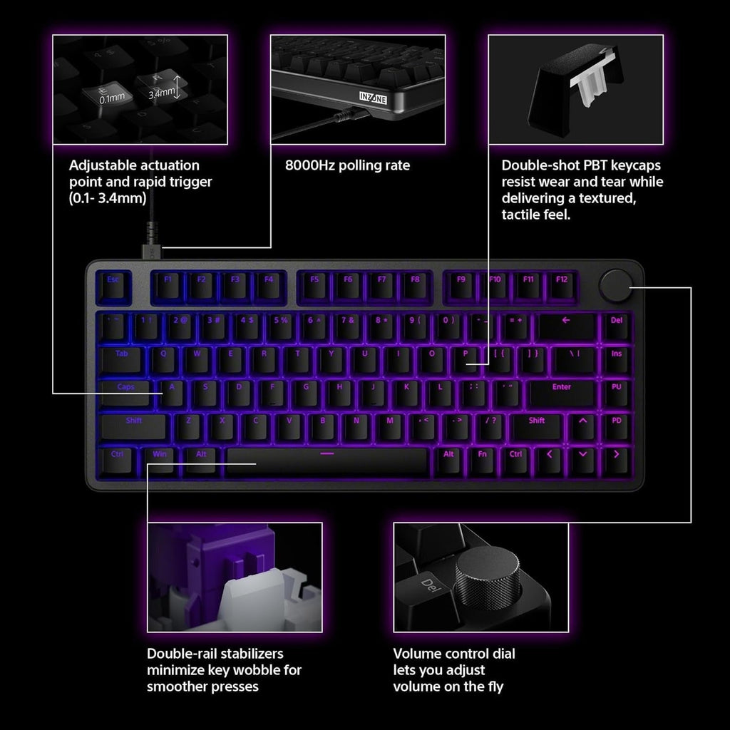 Sony INZONE 75-Percent Wired Aluminum 8K RGB Gaming Keyboard (Black) Bundle