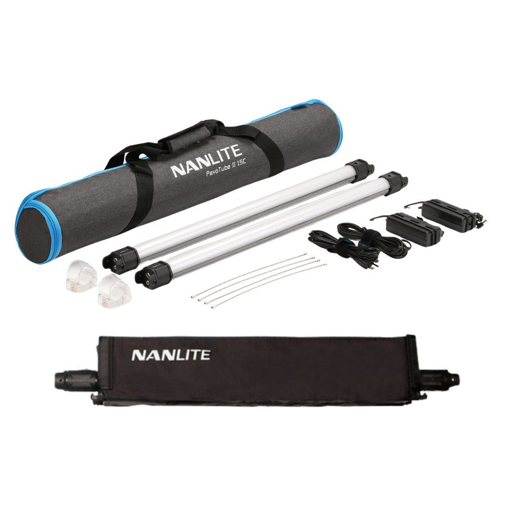 Nanlite PavoTube II RGB Tube Light Kit with 2 Fabric Barndoors and Grid Bundle