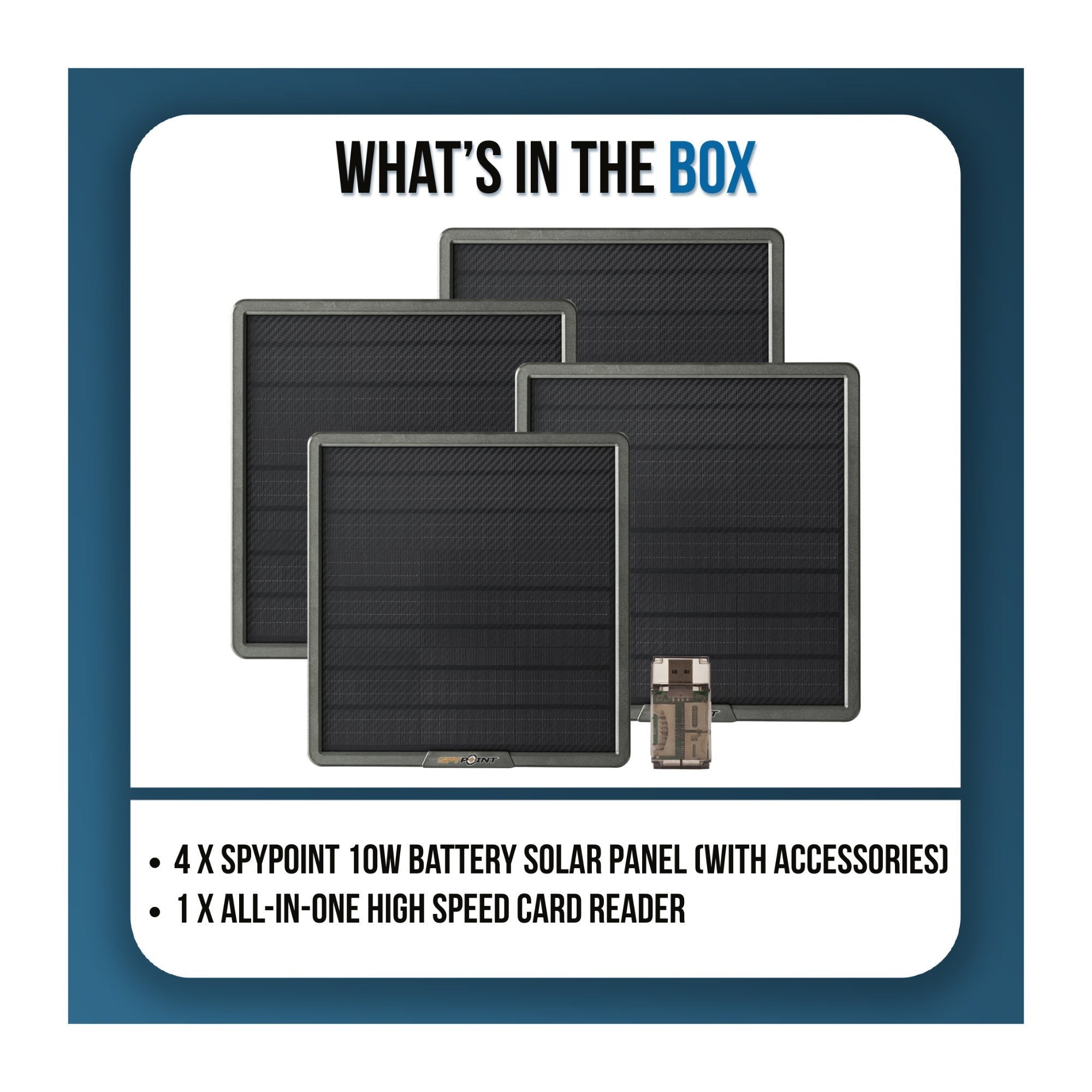 Spypoint SPLB-22 10-Watts Lithium Battery Solar Panel Bundle with High-Speed Card Reader (4-Pack)