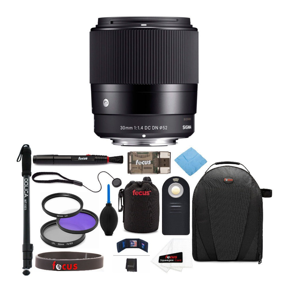 Sigma 30mm f/1.4 Contemporary DC DN Prime Lens for Sony E with Accessory Bundle