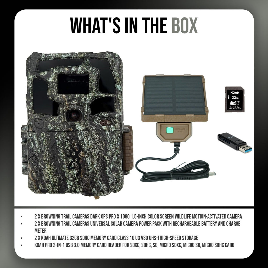 Browning Dark Ops Pro X 1080 Trail Camera (2-Pack) with Accessories Bundle