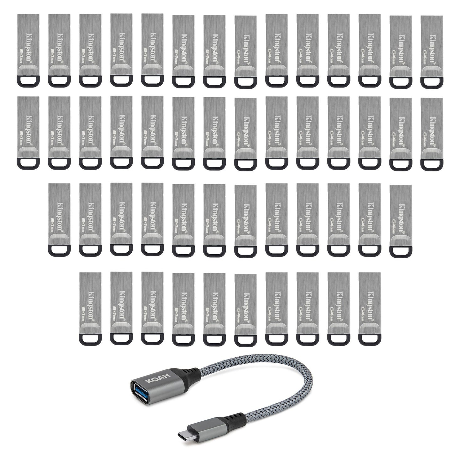 Kingston 64GB DataTraveler Kyson USB 3.2 Gen 1 Flash Drive (50-pack) with USB to USB-C Adapter