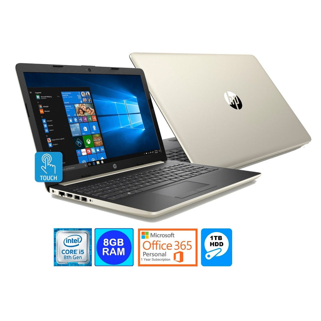HP Laptop, 15.6" HD Touch, Intel Core i5-8250U, 8GB RAM, 1TB HDD, Microsoft 365 Personal 1-Year (Pale Gold) (Certified Refurbished)