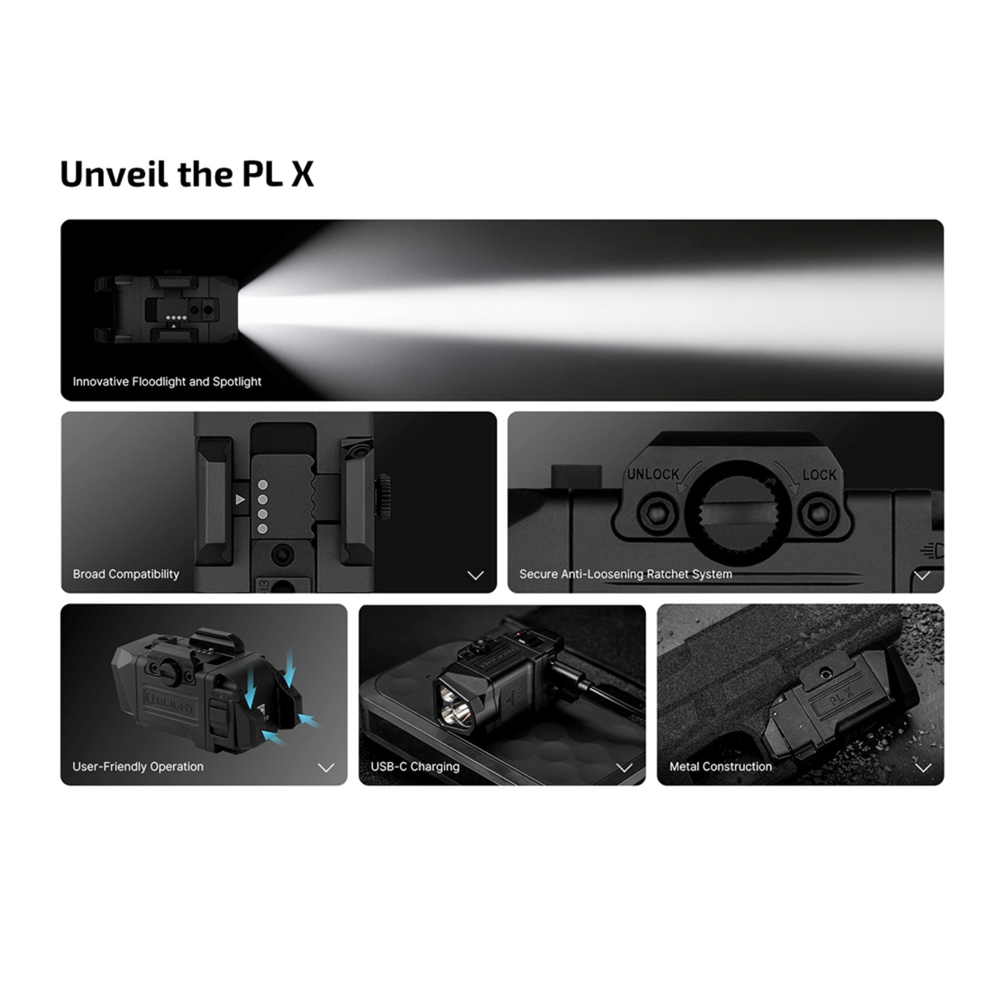 OLIGHT PL X Tactical Dual Beams Rechargeable USB-C Flashlight (Matte Black)