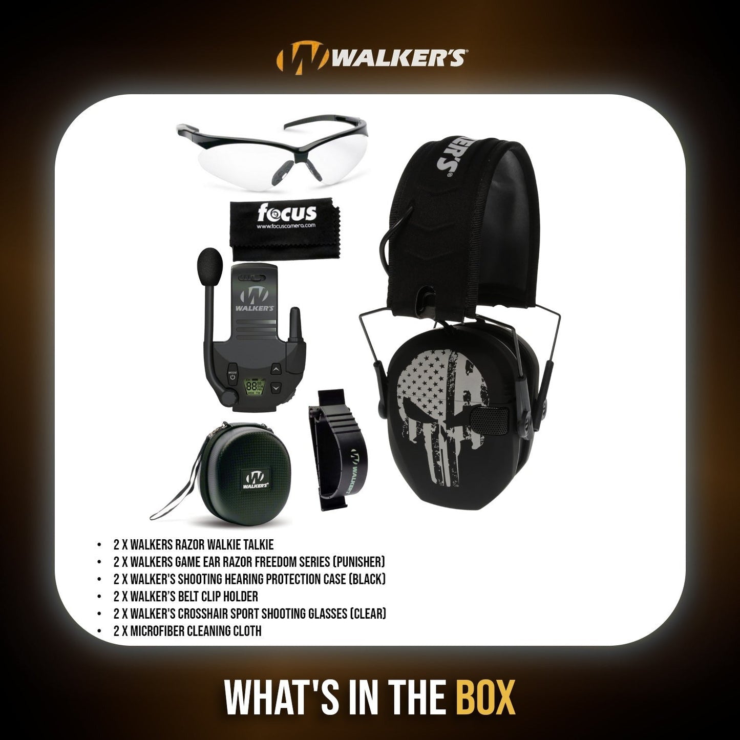 Walkers Razor Walkie Talkie Bundle with Ear Muff (Punisher) and Accessories