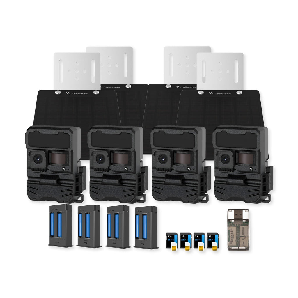 Yellowstone Y2 Black Wide Lens Bundle with Batteries, Solar Panels, and Accessories (4-Pack)