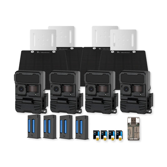 Yellowstone Y2 Black Wide Lens Bundle with Batteries, Solar Panels, and Accessories (4-Pack)