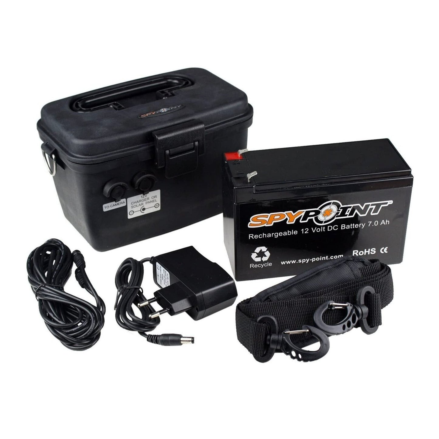 Spypoint 12V Rechargeable 7.0Ah Battery, AC Charger, 12-Feet Power Cable, and Housing Kit (Black)