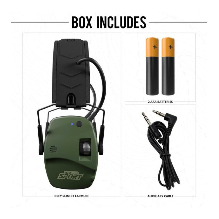 DEFY Slim BT Electronic Earmuffs with Bluetooth, 21 NRR, OD Green