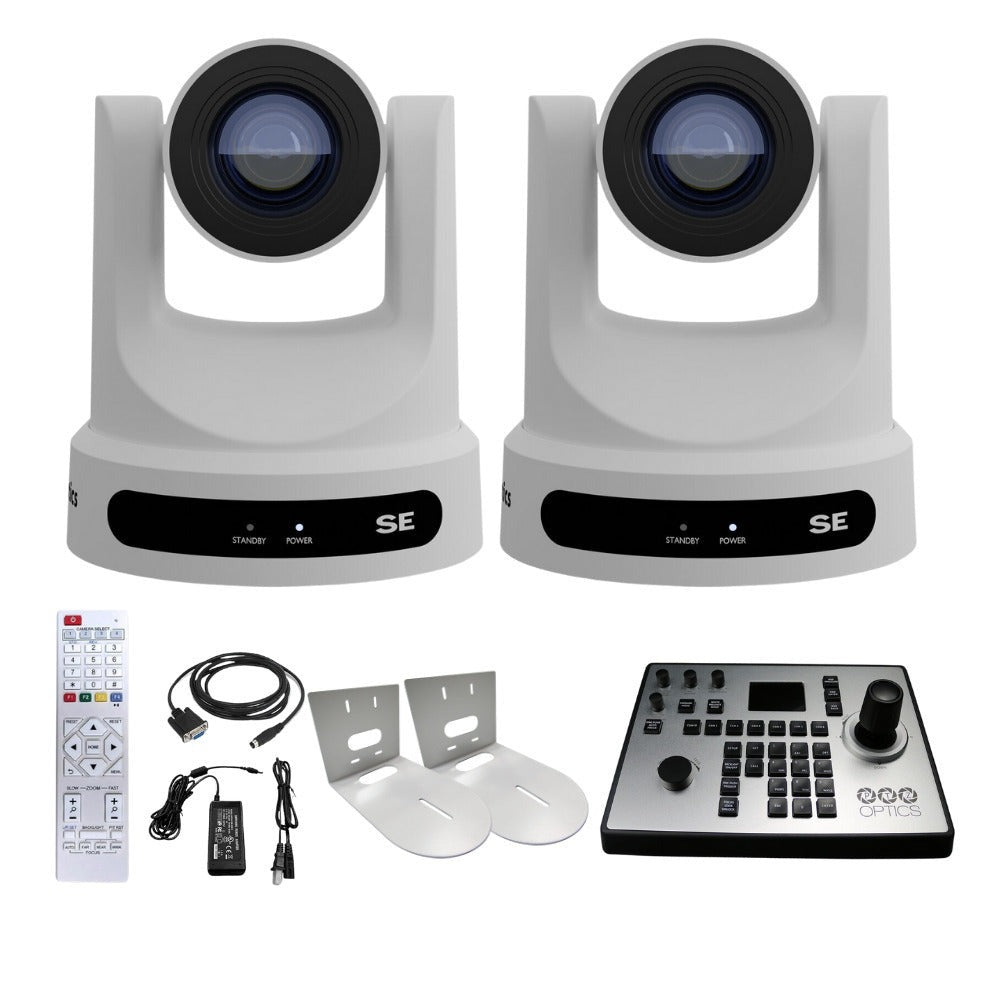 PTZOptics Move SE 20x 1080p PTZ Auto-Tracking Pan Tilt Zoom Camera (White, 2-Pack) Bundle