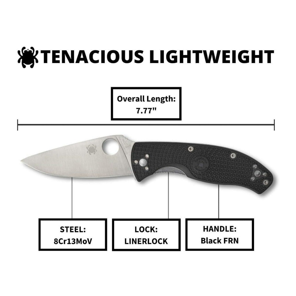 Spyderco Tenacious Folding Utility PlainEdge Black Pocket Knife with FRN Handle