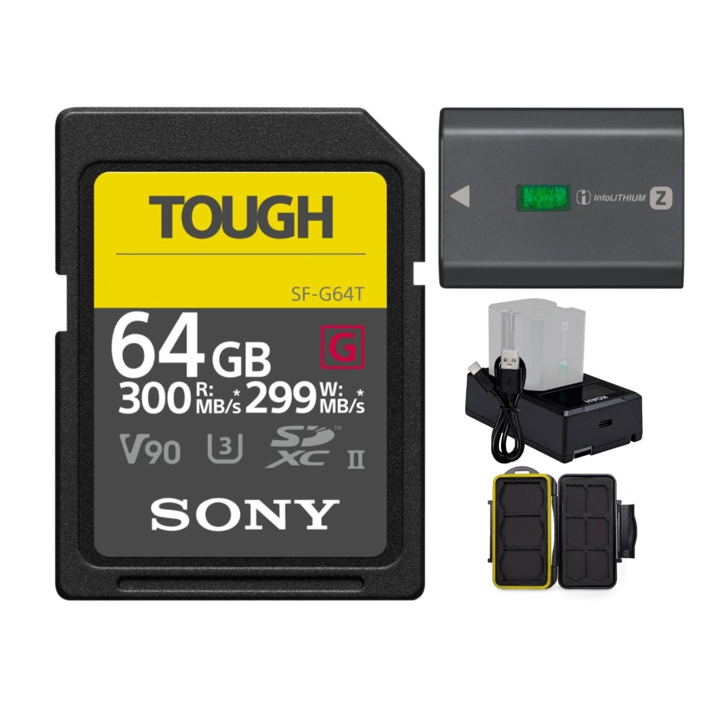 Sony 64GB UHS-II Tough G-Series SD Card with Rechargeable Battery Pack Bundle
