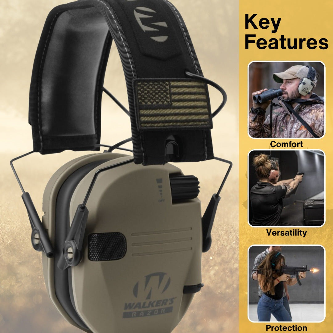 Walker's Razor Slim Electronic Muff (FDE, 2-Pack) Bundle with Accessories